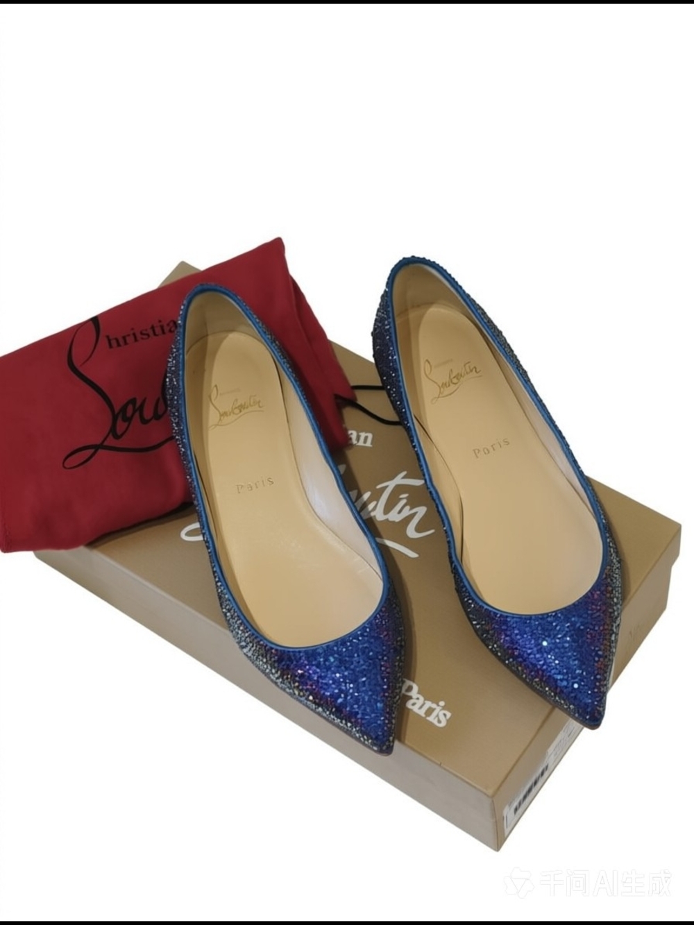 Christian Louboutin Blue Glitter Pointed Toe Flats